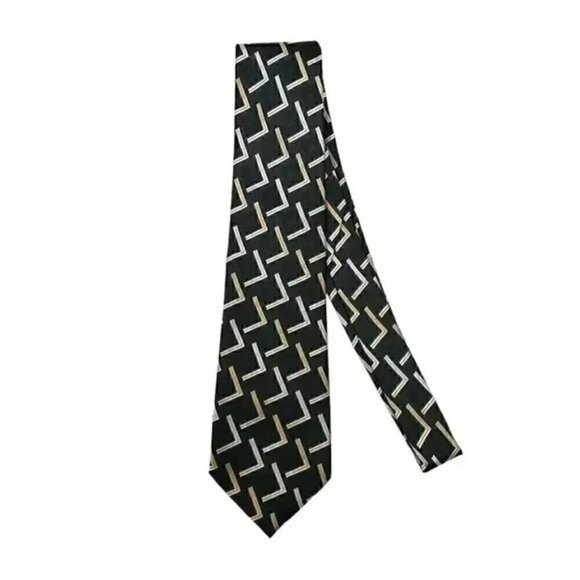 Joseph & Feiss Silk Tie Black Gold Silver Print - Picture 5 of 8